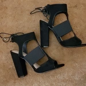 Black wide strap heels